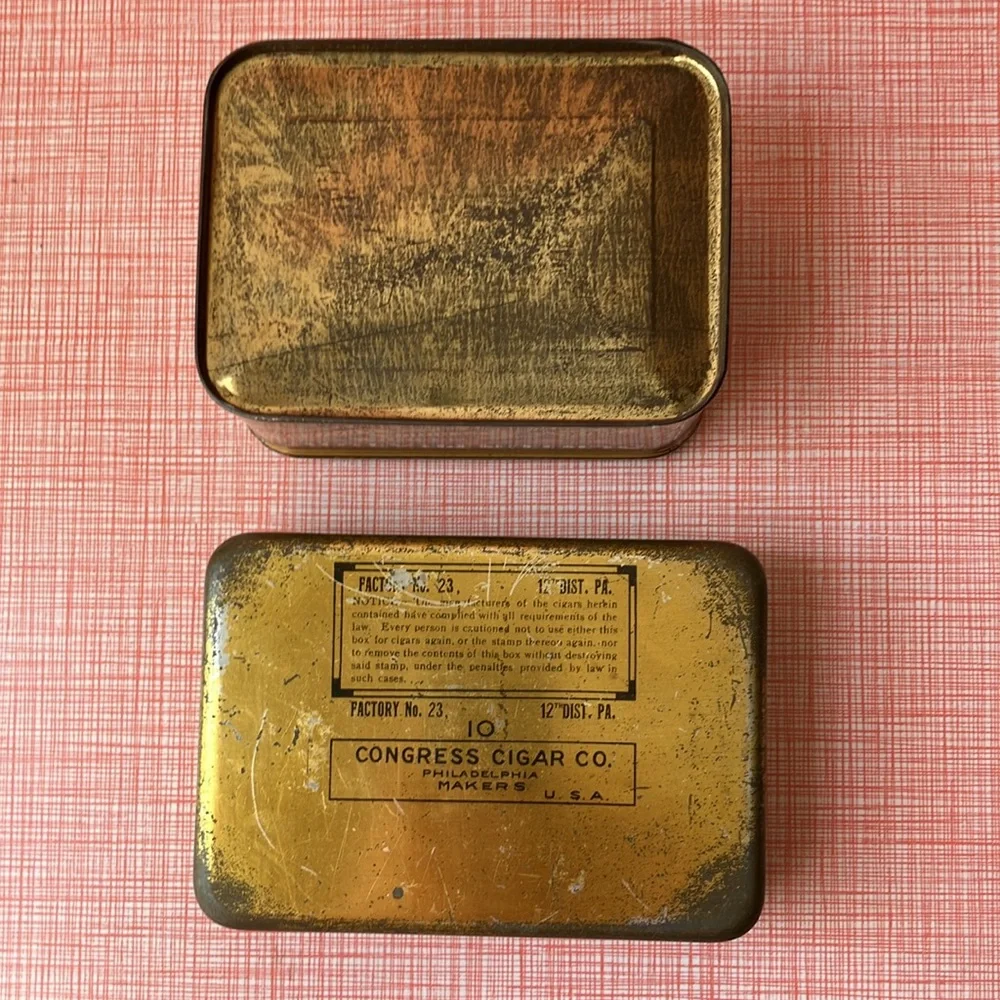 Set of two vintage antique metal cigar tobacco boxes tins advertising tobacciana